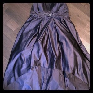 Navy High Low Strapless Gown